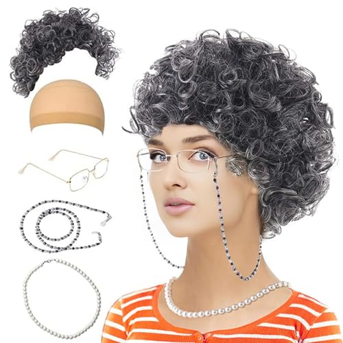 carotoe Halloween-Kostüm für alte Dame für Kinder, Mädchen, 100 Schultage, Oma, Cosplay, Kostüm-Zubehör von carotoe