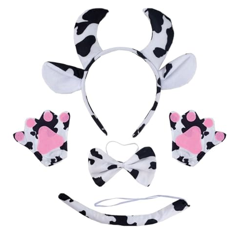 carotoe Kuh-Kostüm-Set, Kuhohren, Stirnband, Schwanz, Fliege, Tutus-Handschuh für Kinder, Mädchen, Halloween, Weihnachten, Tier-Cosplay-Requisiten carotoe Kuh-Kostüm-Set, Kuhohren, Stirnband, Schwanz, Fliege, Tutus-Handschuh für Kinder, Mädchen, Halloween, Weihnachten, Tier-Cosplay-Requisiten von carotoe