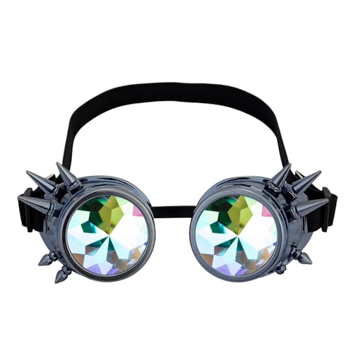 carotoe Punk-Brille mit Nieten, Herren, Kopfbedeckung, Steampunk-Zubehör, Party, Cosplay, industrielles Alter, Regenbogen-Brille von carotoe