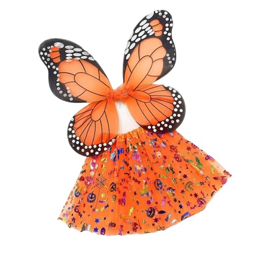 carotoe Schmetterlings-Prinzessinnen-Kostüm mit Schmetterlingsflügel und Rock, Halloween-Kostüm, Zubehör, bequemes Tragen für Kinder, Cosplay von carotoe