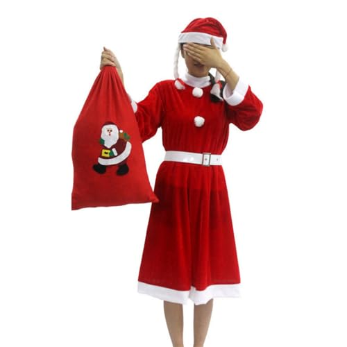 carotoe Weihnachtsmann-Kostüm, Bartmütze, Handschuhe, Kleid/Oberteil, Hose, Leder, Weihnachtsmann-Kostüm, Verkleidungsrequisiten von carotoe