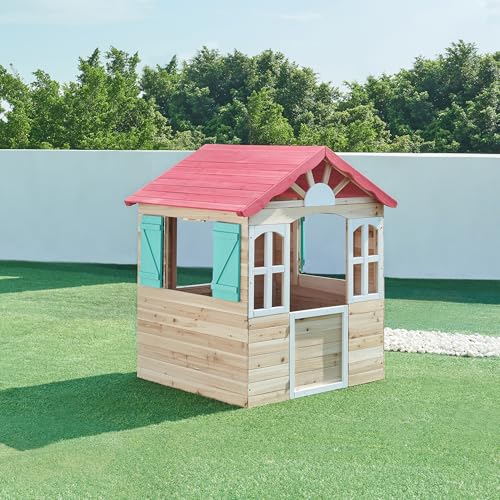 casa.pro Kinderspielhaus Lulä Spielhütte für Kinder ab 3 Jahren 130 x 115 x 100 cm Holz Spielhaus im Freien mit Schrägdach, Fenster, Tür und Fensterläden von casa.pro