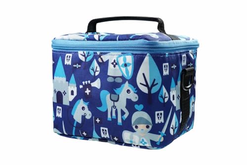 caseroxx Tasche für Tiptoi® Stift & Zubehör – Kinder-Umhängetasche mit Trennfach & Gurt | Passend für Stift, Ladestation & Kabel | Designs: Einhorn, Dino, Ritter, Herzen Blau-Rittermuster von caseroxx