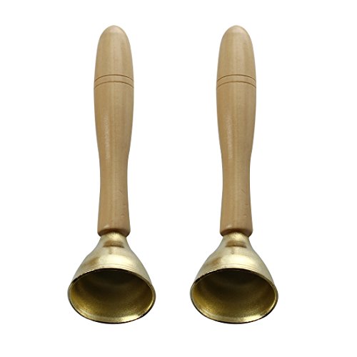 casstaly 2 Stück Mini-Glöckchen, goldfarben, Musik, mit Griffen aus Holz, für Kinder von casstaly