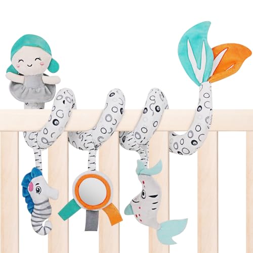 Baby Spiral Aktivitätsspielzeug für Kinderbett, Plüsch Unterwasser-Thema mit Spiegel, Grau-Türkis (Sea) von caterbee