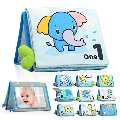caterbee Baby Bauchzeit-Weiches Knister-Aktivitätsbuch-Spielzeug, Lernspielzeug-Stoffbuch mit Spiegel und lustigen Knistergeräuschen für frühes Lernen und entwicklungsfördernde Spielzeit (Wald) von caterbee