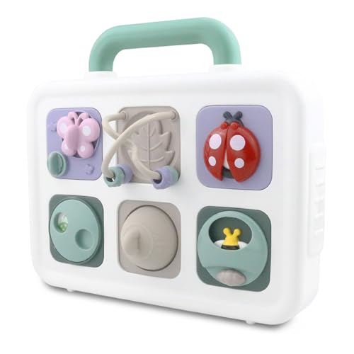 caterbee Montessori Aktivitätsbrett für Kleinkinder, Motorik-Spielzeug mit Schaltern und Reglern, Weiß-Gelb (Forest) von caterbee