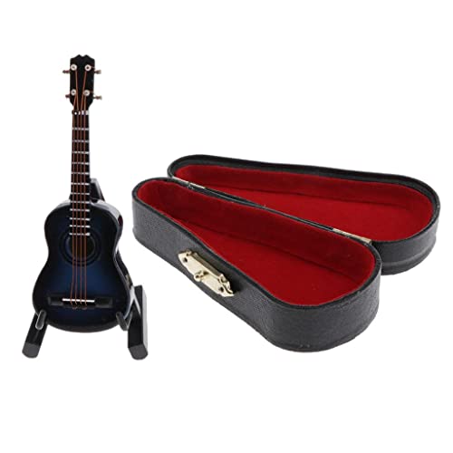1/12 Puppenhaus Miniatur-Holzgitarre mit Ständer, Musikinstrument, Blau, 1:12 – handgefertigtes Holzmodell für Puppenhaus-Dekoration von catgol