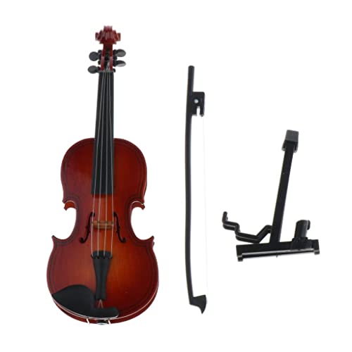 1/6 Puppenhaus Miniatur-Holzgeige mit Ständer, Musikinstrument-Modell, Braun, 17 cm von catgol