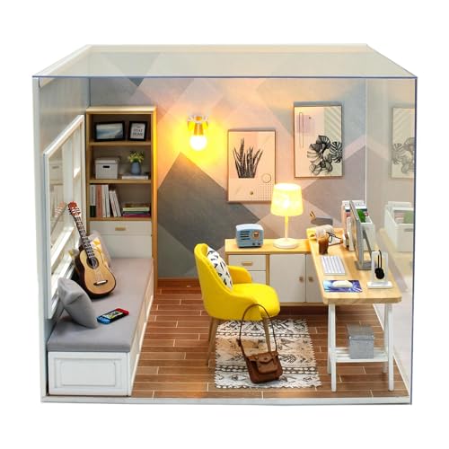 1:32 DIY Holz Miniatur Puppenhaus Kit Sonnenschein Arbeitszimmer Handwerk B Kreativer Raum mit Möbeln für romantisches Kunstwerk Geschenk von catgol