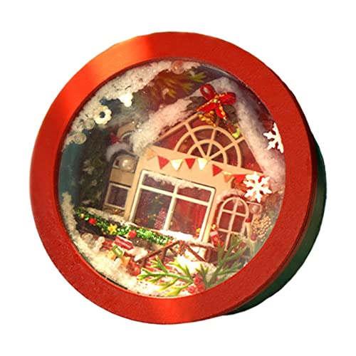 Mini-Puppenhaus zum Selbermachen, kreativer Raum, rundes Holzornament, Kunstwerk, 86 mm, Rot, Mini-Hausbau-Set, Puppenhaus-Kits von catgol