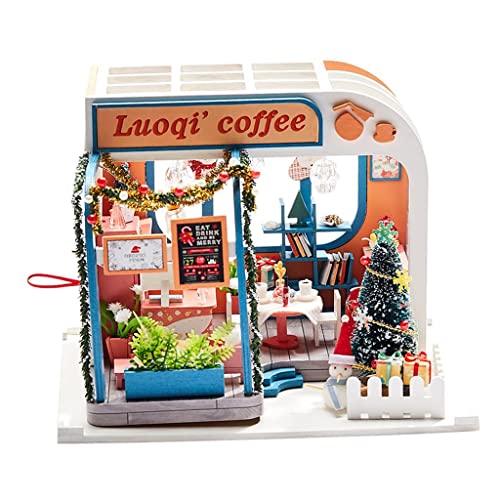 Miniatur-Puppenhaus im Maßstab 1:24, mit Möbelzubehör, mehrfarbig, Holz-Café mit Weihnachtsbaum von catgol
