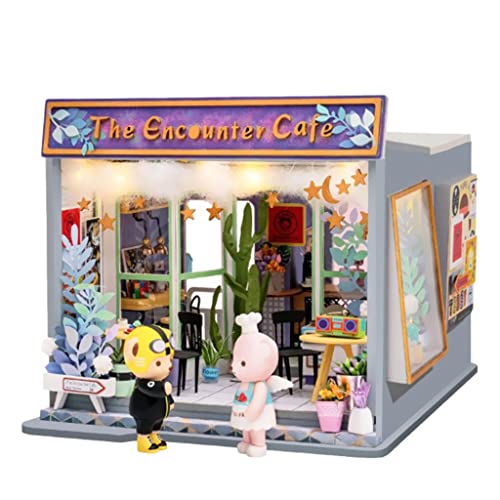 Puppenhaus-Set aus Holz mit Möbeln und LED, Maßstab 1:24, The Encounter Cafe Puppenhaus-Set aus Holz mit Möbeln und LED, Maßstab 1:24, The Encounter Cafe von catgol