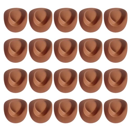 ccHuDE 20 Stück Mini-Cowboyhüte aus Kunststoff, kleine Cowgirl-Hüte, kleine Westernpuppenhüte, niedliche Miniatur-Partyhüte, Flaschenaufsatz, Hüte, Puppe, Cowboy-Kappen, Braun von ccHuDE