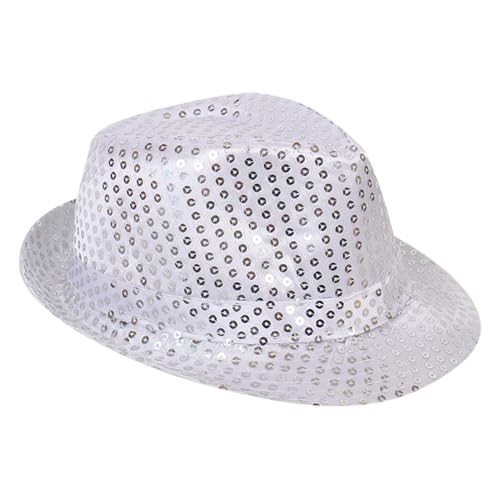 ccHuDE Glitzernder Paillettenhut, glänzender Tanzhut, glitzernder Hut, niedlicher funkelnder Hut, dekorativer modischer Hut, Partygeschenk, Cosplay, Uni, Retro-Kostümhut, Silber von ccHuDE