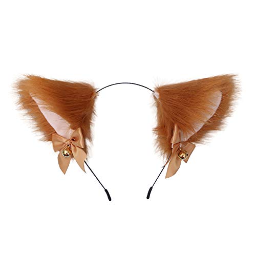 ccHuDE Niedliches Katzenohren Stirnband Fuchsohren Cosplay Stirnband mit Glocken Kopfbedeckung Haarband für Party Kostüm Halloween Hairhoop Braun von ccHuDE