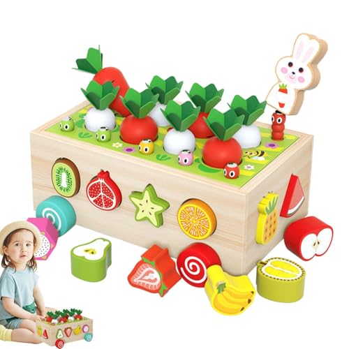 ccuzs Wooden Farm Sorting Toy, Orchard Pull Cart with Fruit and Shape Matching, Educational Game for, Fine Motor Development Toys for Kids Ages 1 to 3 Years Old, 1 Piece von ccuzs