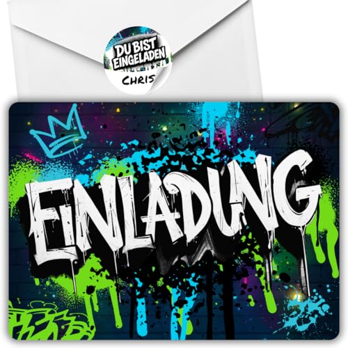 12x Graffiti Einladungskarten Nr.1 - Für den Kindergeburtstag von Jungen & Mädchen - Neon Graffiti Geburtstagseinladungen +12 Umschläge +12 Sticker 12x Graffiti Einladungskarten Nr.1 - Für den Kindergeburtstag von Jungen & Mädchen - Neon Graffiti Geburtstagseinladungen +12 Umschläge +12 Sticker von celebr8te