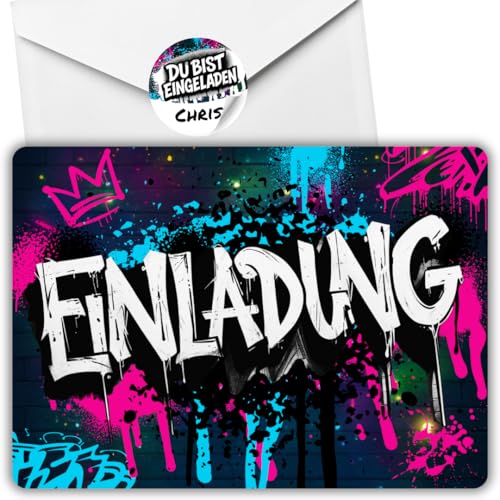 12x Graffiti Einladungskarten Nr.2 - Für den Kindergeburtstag von Jungen & Mädchen - Neon Graffiti Geburtstagseinladungen +12 Umschläge +12 Sticker 12x Graffiti Einladungskarten Nr.2 - Für den Kindergeburtstag von Jungen & Mädchen - Neon Graffiti Geburtstagseinladungen +12 Umschläge +12 Sticker von celebr8te