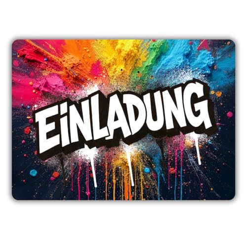 12x Graffiti Einladungskarten Nr.3 - Für den Kindergeburtstag von Jungen & Mädchen - Neon Graffiti Geburtstagseinladungen inkl. Messenger Bild & Urlaubsgutschein von celebr8te