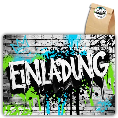 12x Graffiti Einladungskarten Nr.4 - Für den Kindergeburtstag von Jungen & Mädchen - Neon Graffiti Geburtstagseinladungen +12 Sticker +12 Geschenktüten 12x Graffiti Einladungskarten Nr.4 - Für den Kindergeburtstag von Jungen & Mädchen - Neon Graffiti Geburtstagseinladungen +12 Sticker +12 Geschenktüten von celebr8te