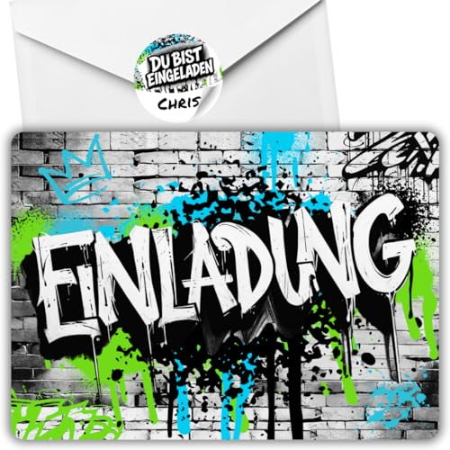 12x Graffiti Einladungskarten Nr.4 - Für den Kindergeburtstag von Jungen & Mädchen - Neon Graffiti Geburtstagseinladungen +12 Umschläge +12 Sticker 12x Graffiti Einladungskarten Nr.4 - Für den Kindergeburtstag von Jungen & Mädchen - Neon Graffiti Geburtstagseinladungen +12 Umschläge +12 Sticker von celebr8te