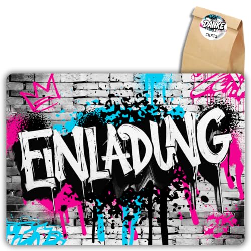 12x Graffiti Einladungskarten Nr.5 - Für den Kindergeburtstag von Jungen & Mädchen - Neon Graffiti Geburtstagseinladungen +12 Sticker +12 Geschenktüten 12x Graffiti Einladungskarten Nr.5 - Für den Kindergeburtstag von Jungen & Mädchen - Neon Graffiti Geburtstagseinladungen +12 Sticker +12 Geschenktüten von celebr8te
