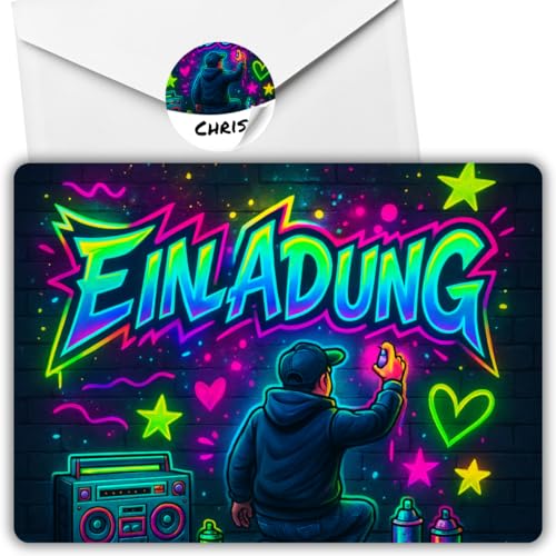 12x Graffiti Einladungskarten Nr.6 - Für den Kindergeburtstag von Jungen & Mädchen - Neon Graffiti Geburtstagseinladungen +12 Umschläge +12 Sticker 12x Graffiti Einladungskarten Nr.6 - Für den Kindergeburtstag von Jungen & Mädchen - Neon Graffiti Geburtstagseinladungen +12 Umschläge +12 Sticker von celebr8te