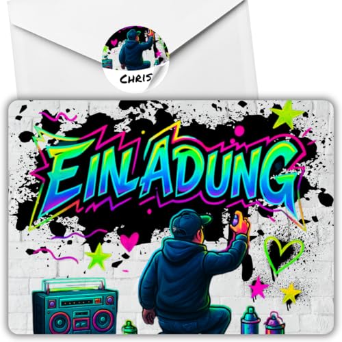 12x Graffiti Einladungskarten Nr.7 - Für den Kindergeburtstag von Jungen & Mädchen - Neon Graffiti Geburtstagseinladungen +12 Umschläge +12 Sticker 12x Graffiti Einladungskarten Nr.7 - Für den Kindergeburtstag von Jungen & Mädchen - Neon Graffiti Geburtstagseinladungen +12 Umschläge +12 Sticker von celebr8te