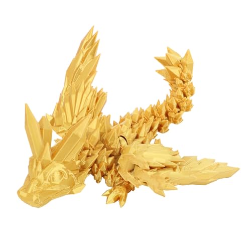 cfpqv 3D-Gedruckter Drache mit Flügel, voll beweglicher Fliegender Flügel, Drachenspielzeug, Heimbüro-Dekoration, Ostergeschenk für Drachenliebhaber, groß Kindertisch Buntstift (Gold, One Size) von cfpqv