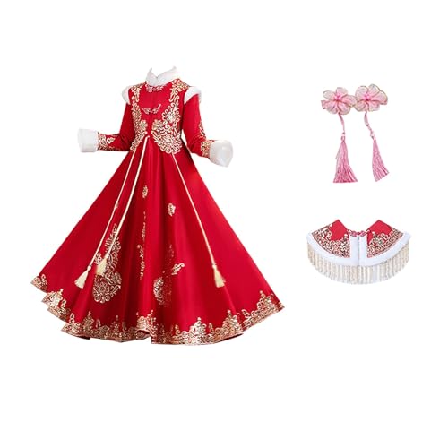 cfpqv Girl Dress Winter Suit Girl New Year Dress Winter Tang Suit Children Adventskalenderbuch Mädchen (Red, 6-7 Years) von cfpqv
