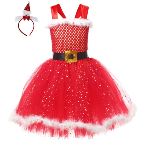 cfpqv Girls Christmas Cosplay Santa Tutu Dresses Dresses Ketten Draht Schmuck (Hot Pink, 2-3 Years) von cfpqv