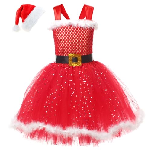 cfpqv Girls Christmas Cosplay Santa Tutu Dresses Dresses Ketten Draht Schmuck (Red, 10-12 Years) von cfpqv