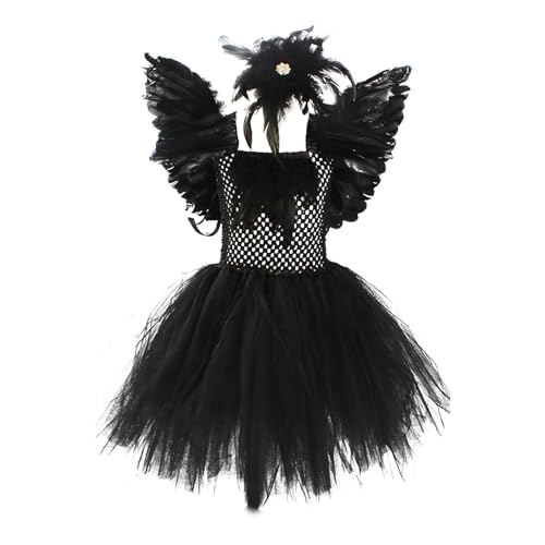 cfpqv Girls Halloween Black Swan Dress Role Play Costume Dance Performance Tüllrock Mädchen Schwarz (Black, 10-12 Years) von cfpqv