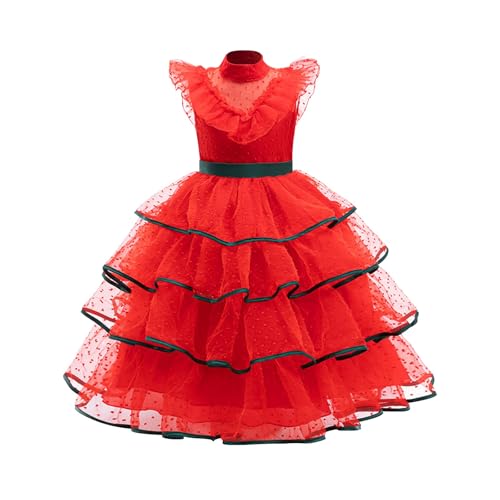 cfpqv Girls Red Wedding Dress Costumes Kids Christmas Halloween Cosplay Outfit 146 (Red, 5-6 Years) von cfpqv