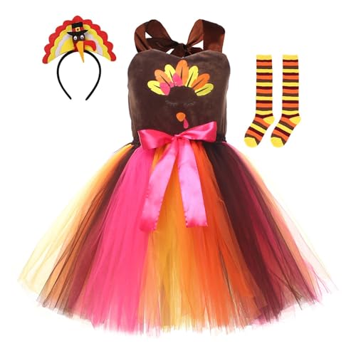 cfpqv Girls Thanksgiving Turkey Cos Costume Dress Dress Jeansrock Damen 48 (Hot Pink, 4-5 Years) von cfpqv