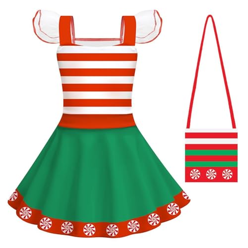 cfpqv Girls' Tutu Christmas Cosplay Costume Children's Dress Christmas Red And Green Dress With Bag Umstandskleid Winter (B, 7-8 Years) von cfpqv