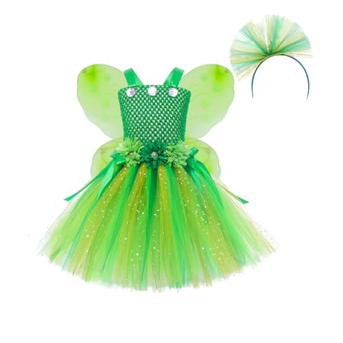 cfpqv Mädchen Candy Farbe Mesh Kleid Halloween Cos Kleidung Dschungel Rolle Spielen Kleidung Schlüsselketten (Green, 8-9 Years) von cfpqv