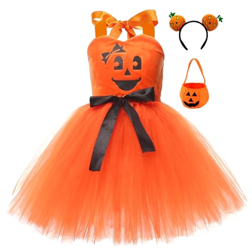 cfpqv Mädchen Halloween Verspieltes Kürbiskleid Cosplay Kostüme Bühnenkleider Festliche Röcke Mädchen (Orange, 2-3 Years) von cfpqv