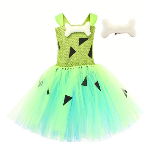 cfpqv Mädchen Halloween ärmelloses Höhlenmenschenkleid mit Hundeknochen-Haarteil, zweiteiliges Set 24 Adventsgeschichten (Blue, 2-3 Years) von cfpqv