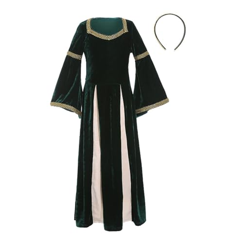 cfpqv Mädchen Vintage Ausgestellte Ärmel Langes Kleid Kabarett Bühnenkostüm Kostüm Kleid 128 (Green, 8-10 Years) von cfpqv
