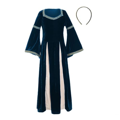 cfpqv Mädchen Vintage Ausgestellte Ärmel Langes Kleid Kabarett Bühnenkostüm Kostüm Kleid 128 (Navy, 4-6 Years) von cfpqv