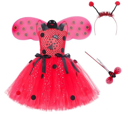 cfpqv Mädchen ärmelloses rotes Netzkleid Halloween Cos Play Kostüm Kleider Mädchen 140 (Red, 8-9 Years) von cfpqv