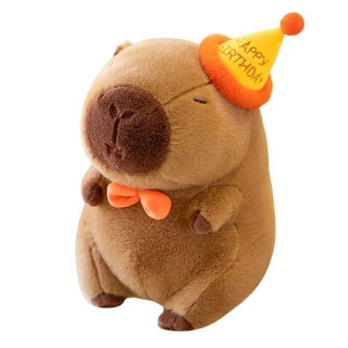 Capybara Kuscheltier Plüschtier, Braunes Capybara Stofftier mit Geburtstagshut, Wasserschwein Plüsch Kissen Geschenke für Kinder, Freunde, Freundinnen, Familie (30 cm,Braun) von champracer