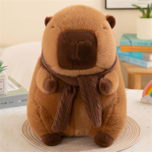 Capybara Plüschtier, Niedliche Capybara Kuscheltier Mit Milchtee, Plüsch Kissen Capybara, Mit Halstuch Oder Milchtee Wasserschwein Puppe Geburtstagsgeschenk für Jungen Mädchen (Halstuch, 40 cm) von champracer