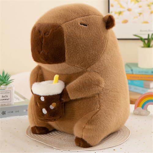 Capybara Plüschtier, Niedliche Capybara Kuscheltier Mit Milchtee, Plüsch Kissen Capybara, Mit Halstuch Oder Milchtee Wasserschwein Puppe Geburtstagsgeschenk für Jungen Mädchen (Milchtee, 50 cm) von champracer