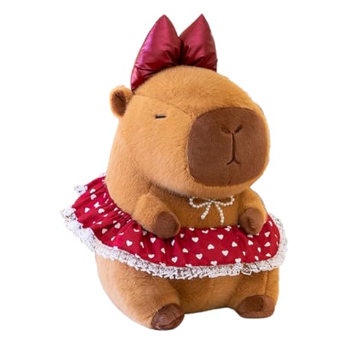 Capybara Stofftier, Plüschtier, Stofftier Kawaii Capybara Plüsch Kissen,Wasserschwein Plüschtier,Schlafspielzeug für Familie,Plüsch Capybara Figur Stofftier Kissen (21cm ohne Perlenfliege,Rot) von champracer