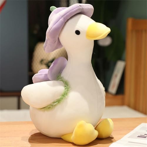 Ente Plüschtier, Blumen Ente Plüschtier, Niedliches Enten-Plüschtier Mit Blumenhut, Nette Blume Ente Weiche Plüsch Spielzeug, Geschenk für Kinder Zu Ostern, Feiertagen, Geburtstag (Lila, 55 cm) von champracer