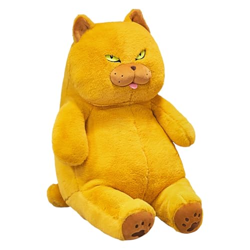 Katze Plüschtier Puppe Stofftier Kissen Kuscheltier Hässliche Kurze runde fette Katze, zum Spielen und Kuscheln, Weiches Schmusetier für Mädchen, Jungen, Babys (30 cm,Gelb) von champracer