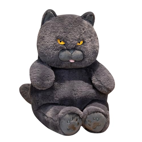 Katze Plüschtier Puppe Stofftier Kissen Kuscheltier Hässliche Kurze runde fette Katze, zum Spielen und Kuscheln, Weiches Schmusetier für Mädchen, Jungen, Babys (30 cm,Schwarz) von champracer